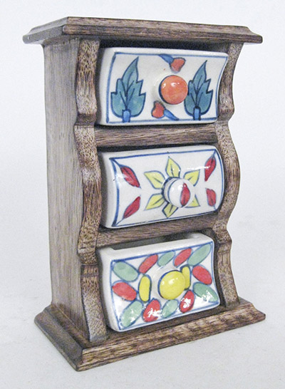 Mango Wood Ceramic 3 Drawer Almirah